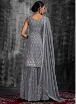 Grey Georgette Mirror Work Trendy Designer Salwar Suits