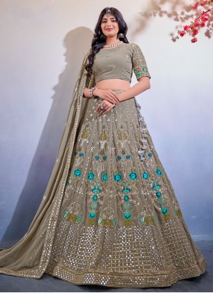 Buy Grey colored sequence embroidery work georgette lehenga choli at  fealdeal.com