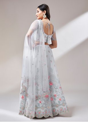 Grey Net Sequins Embroidered Wedding Designer Lehenga Choli