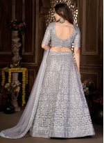 Grey Net Embroidered Designer Trendy Chaniya Choli for Wedding