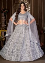 Grey Net Embroidered Designer Trendy Chaniya Choli for Wedding