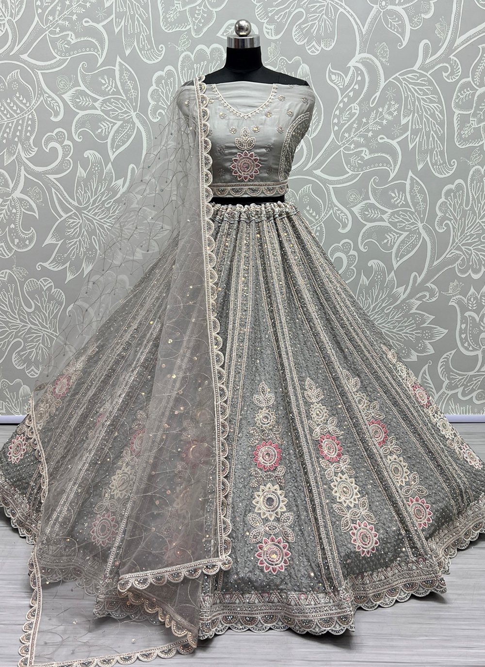 Buy Grey Tissue Embellished Floral Banou 16 Kali Bridal Lehenga Set For  Women by Aisha Rao Online at Aza Fashions.