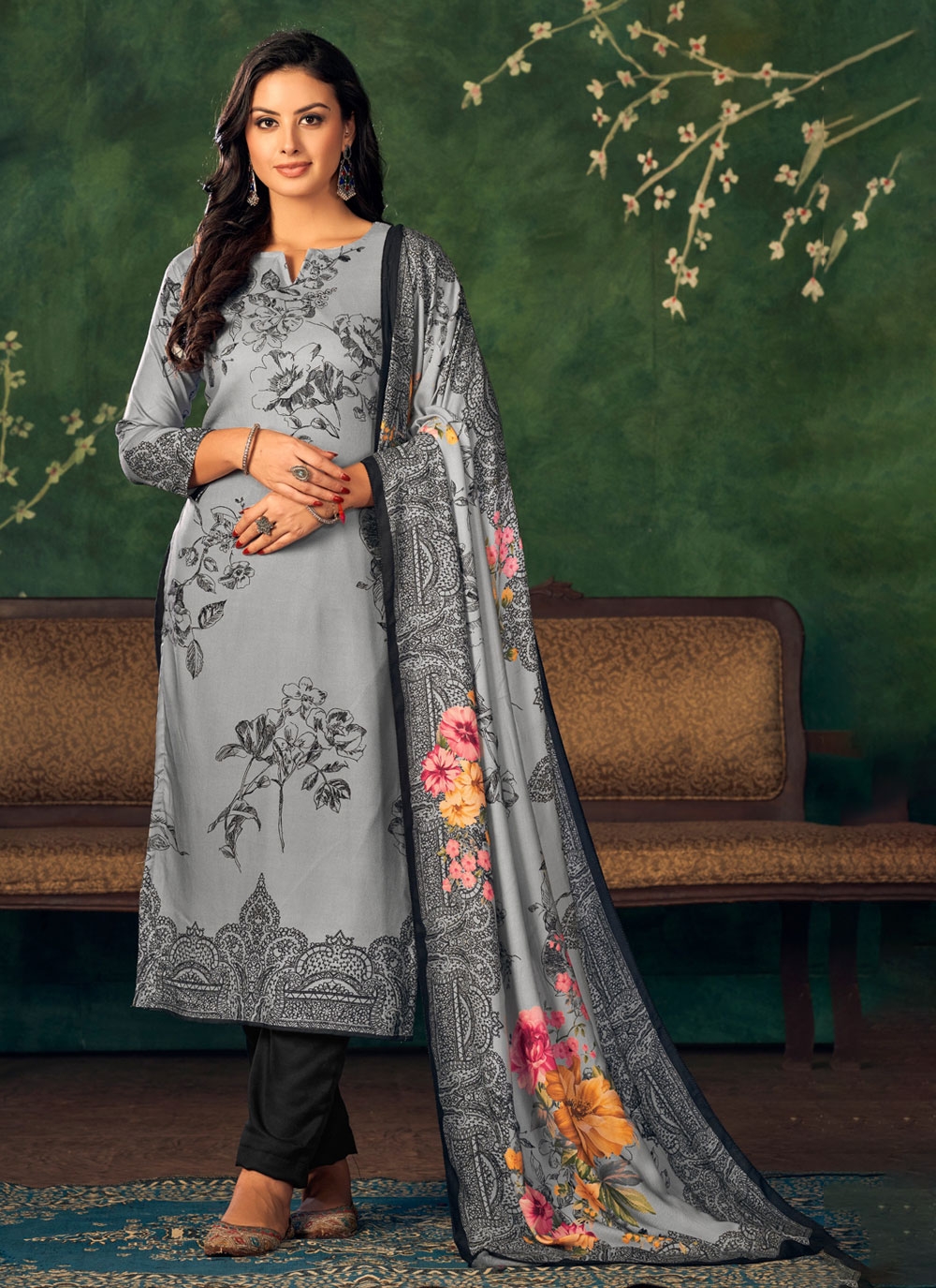 Punjabi suit clearance grey colour