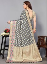 Grey Silk Jacquard Trendy Sari