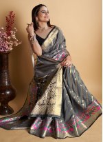 Grey Silk Weaving Contemporary Sari
