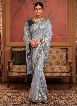 Grey Weaving Rama Color Order Kanchipuram Silk Saree, Grey Saree, Indian  Outfit Sari, Gift Silk Saree Woman Wear Bridal Bollywood Saree -  Canada