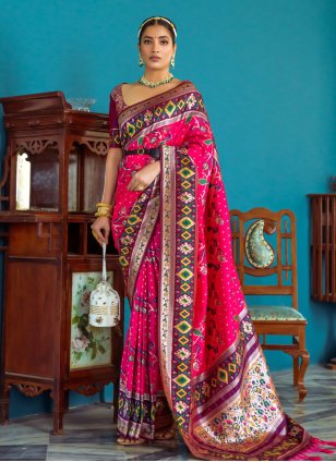 Hot Pink Banarasi Silk Woven Classic Saree
