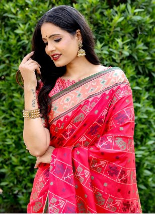Hot Pink Patola Silk Weaving Contemporary Sari