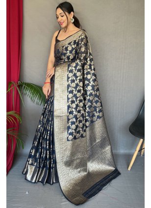 Innovative Black Cotton  Weaving Traditional Saree