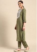 Khaki Poly Cotton Embroidered Readymade Salwar Suits