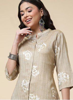 Khaki Viscose Foil Print Trendy Salwar Kameez