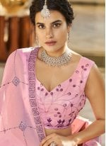Lavender Art Silk Embroidered A - Line Lehenga Choli for Wedding