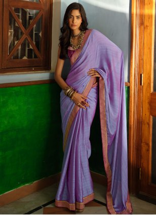 Lavender Art Silk Lace Trendy Sari