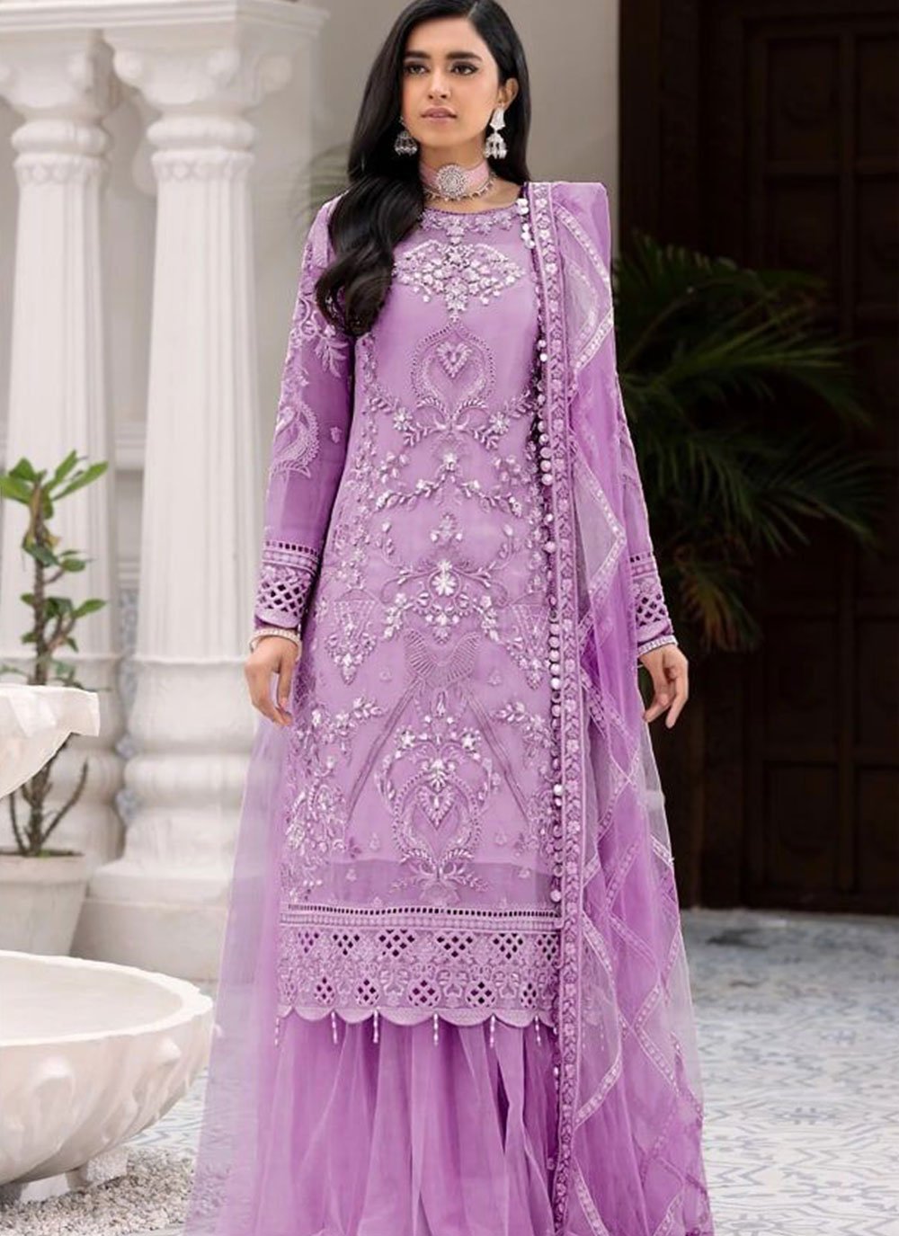 Pink georgette stylish Pakistani suit online dresses - fealdeal