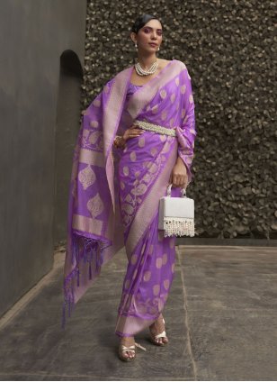 Lavender Chinon Weaving Designer Sari