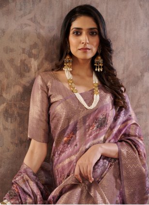 Lavender Cotton  Digital Print Trendy Sari