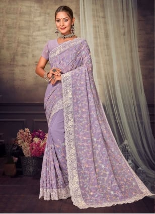 Lavender Floral Printed Saree | Leemboodi