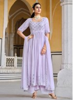 Lavender Georgette Embroidered Palazzo Salwar Suit