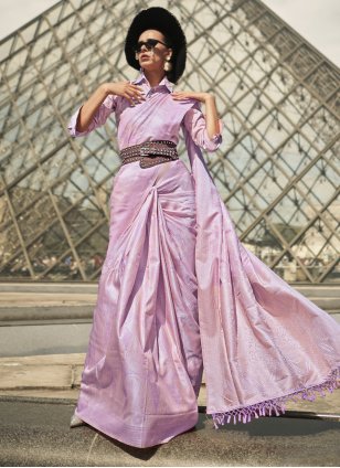Lavender Handloom Silk Weaving Contemporary Sari