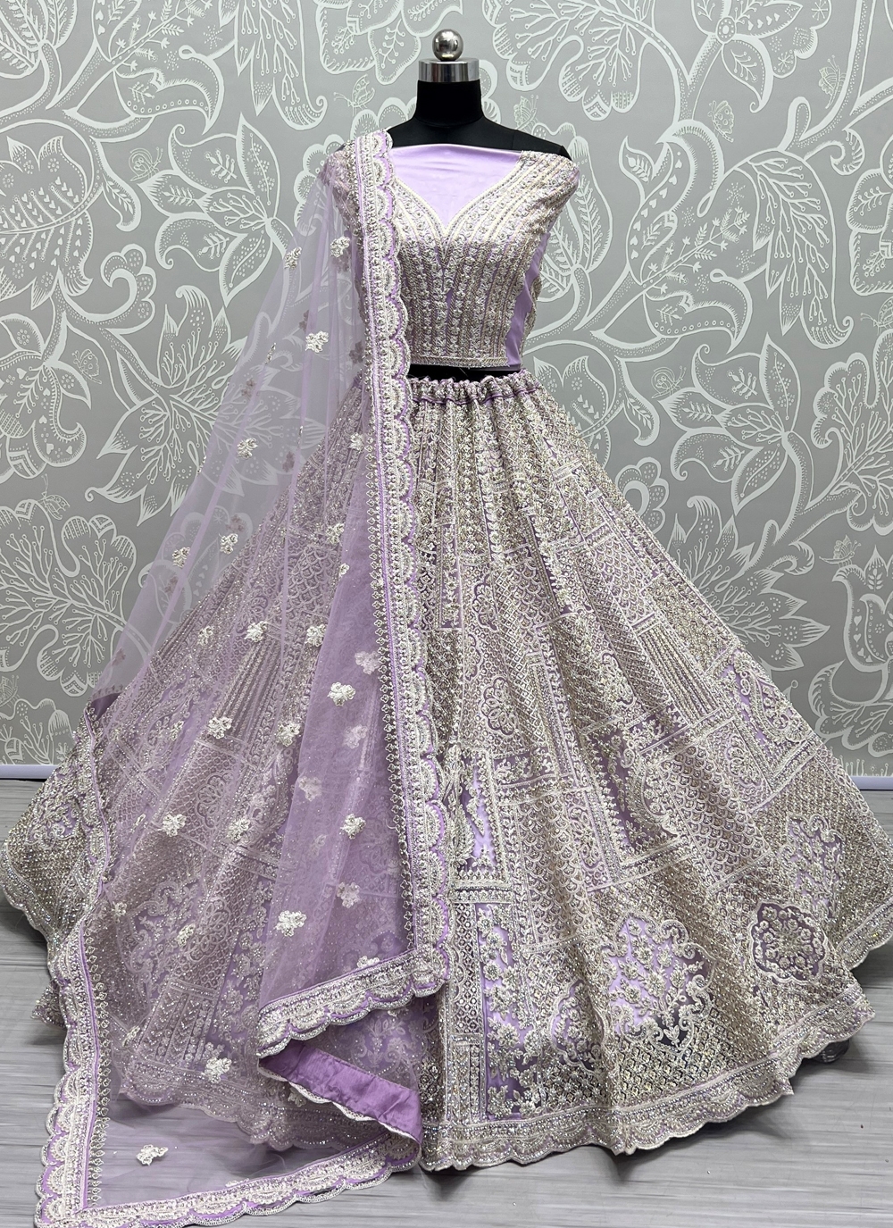 lavender net diamond lehenga choli 92033