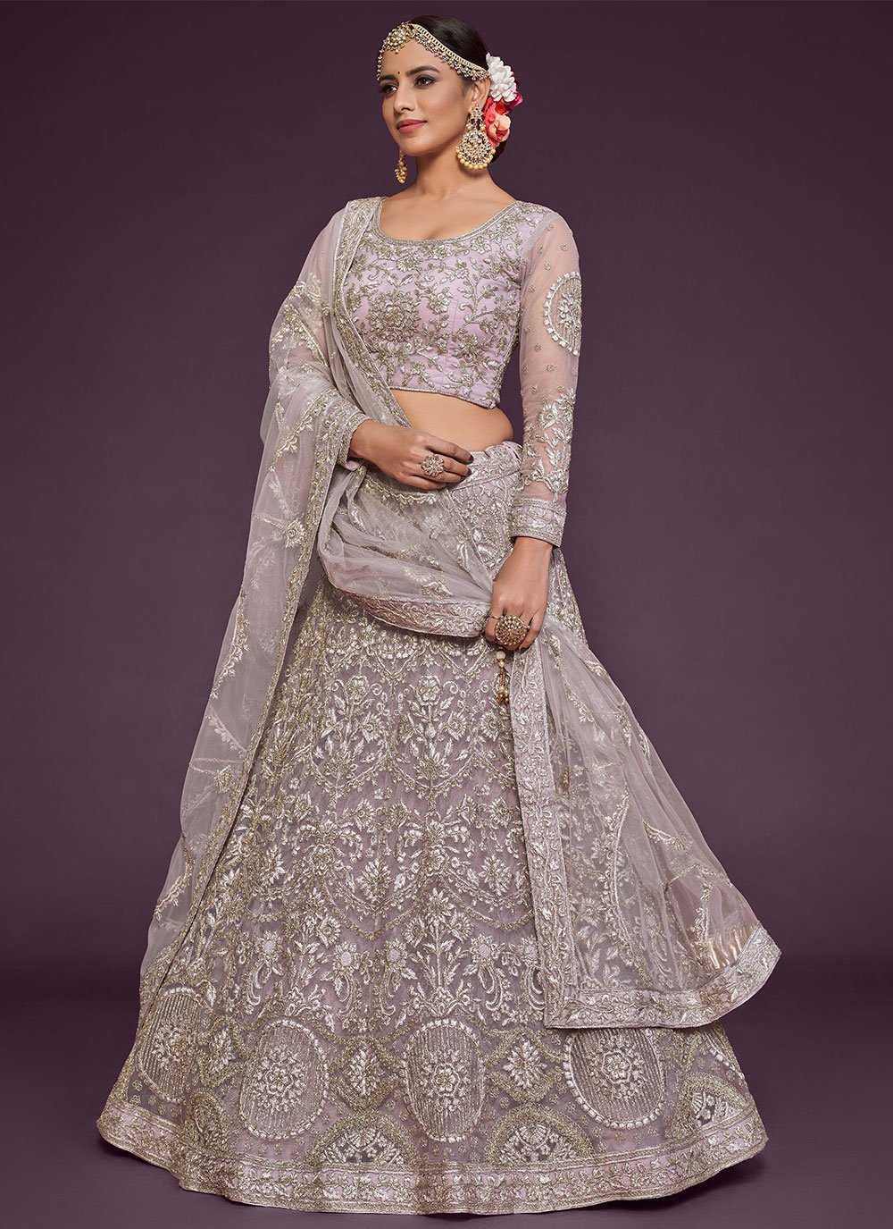 Amazon.com: Pastel pink Indian Designer Wedding Party Net Sequin & zari  Embroidery Lehenga Choli Dupatta 2603 (s) : Clothing, Shoes & Jewelry
