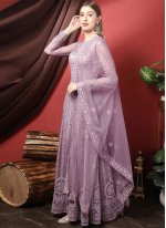 Lavender Net Embroidered Party Wear Anarkali Salwar Suit