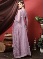 Lavender Net Embroidered Party Wear Anarkali Salwar Suit