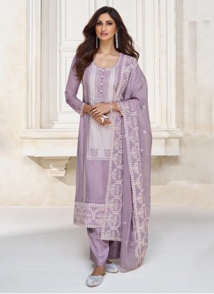 Buy Fine Purple Silk Palazzo Salwar Suit with Gota, Jacquard and Woven Work  Online -