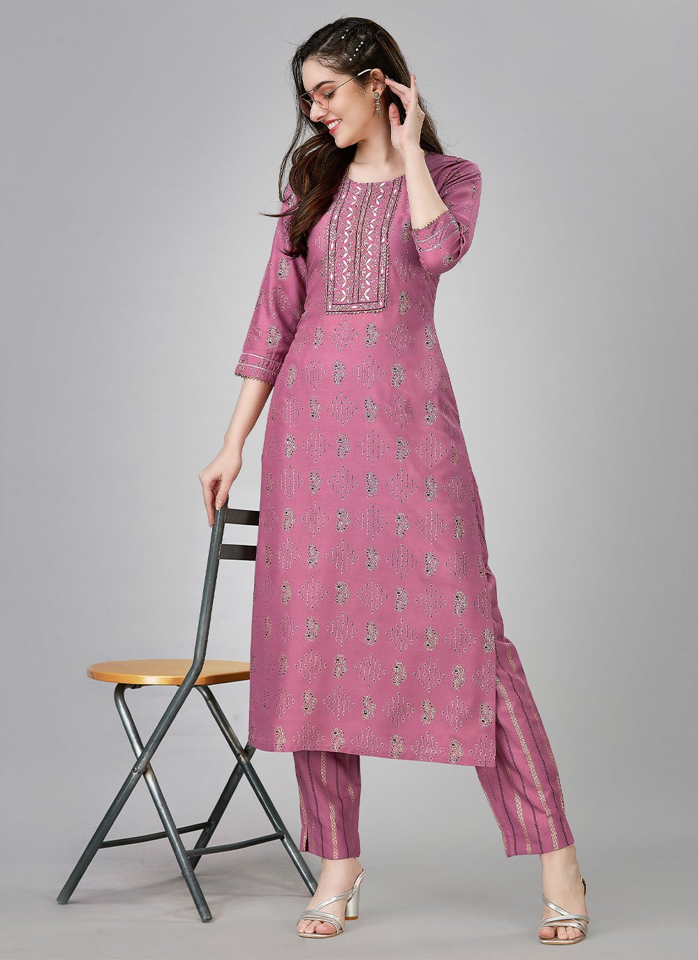 Lavender Rayon Embroidered Party Wear Kurti