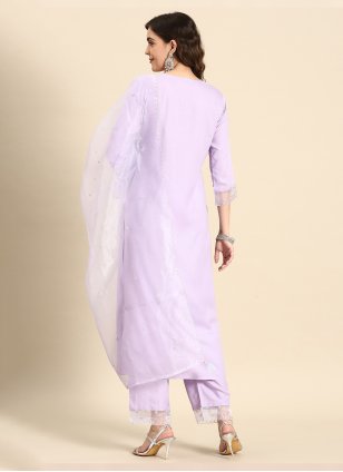 Lavender Rayon Embroidered Readymade Salwar Suits