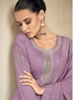 Lavender Silk Embroidered Salwar suit