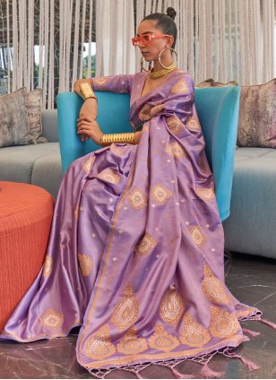 
                            Lavender Silk Weaving Designer Saree