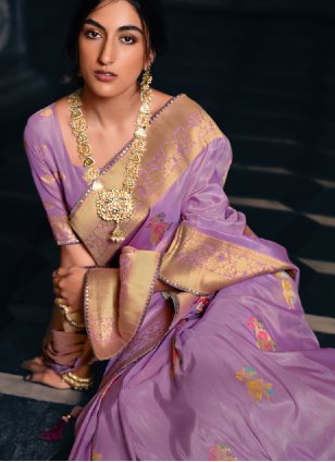 Lavender Silk Weaving Trendy Sari