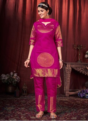 Magenta Art Silk Woven Straight Salwar Suit