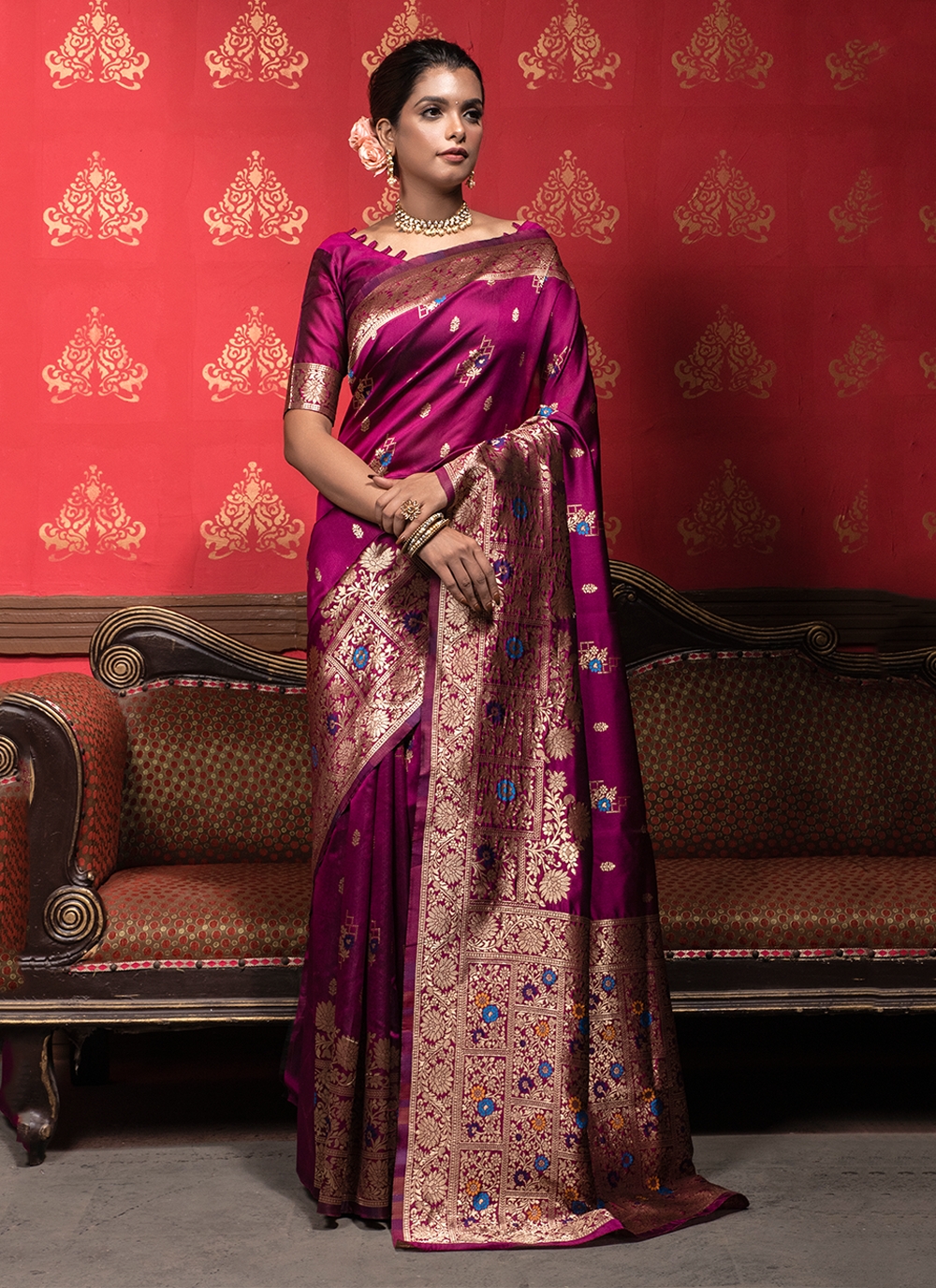 Buy Magenta Pink Banarasi Saree online-Karagiri