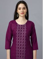 Magenta Cotton  Embroidered Party Wear Kurti