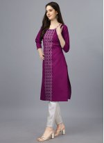 Magenta Cotton  Embroidered Party Wear Kurti
