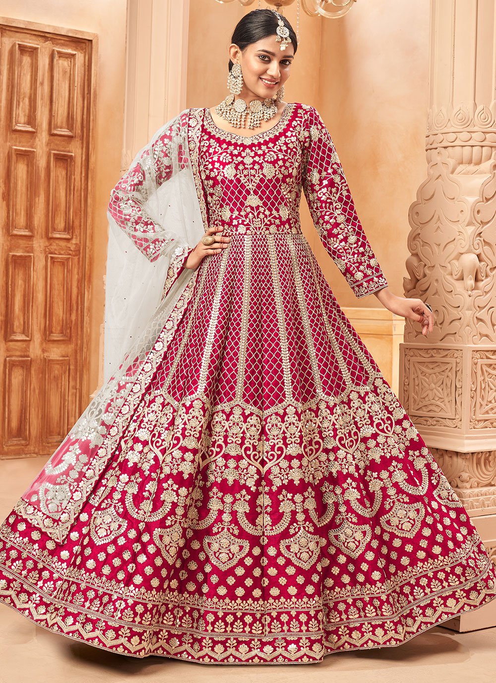 Heavy Designer Red & Cream Color Gown at Best Price in Surat | Kayaa Fashion