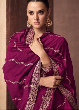 Magenta Silk Embroidered Trendy Salwar Kameez