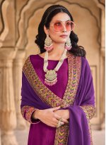 Magenta Velvet Embroidered Straight Designer Salwar Suit