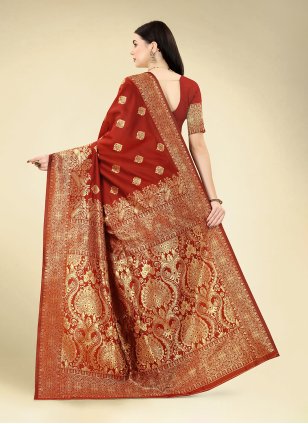 Maroon Banarasi Silk Woven Classic Saree