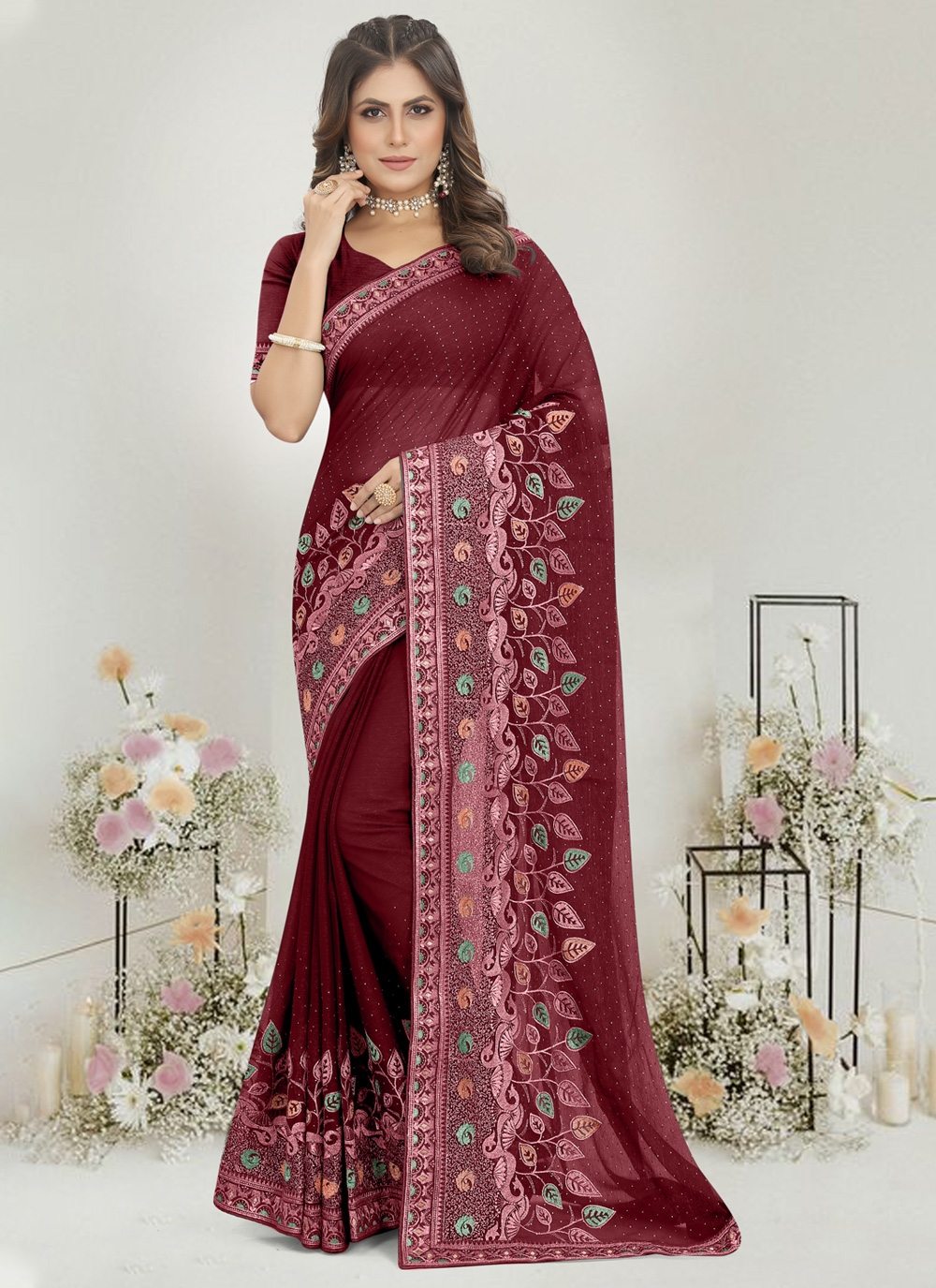 Silk Resham Embroidery Saree at Rs 1500 | कढ़ाई वाली रेशम की साड़ी in Delhi  | ID: 21127479297