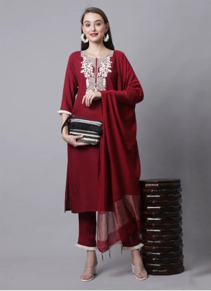 Maroon Cotton  Thread Readymade Salwar Suits