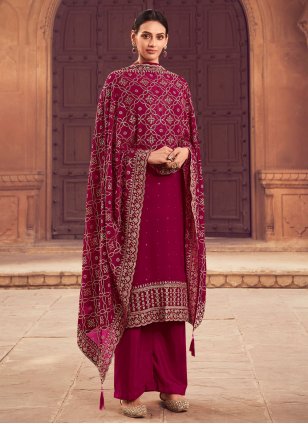 Maroon Georgette Embroidered Pakistani Salwar Suit
