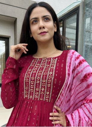 Maroon Georgette Embroidered Palazzo Salwar Suit