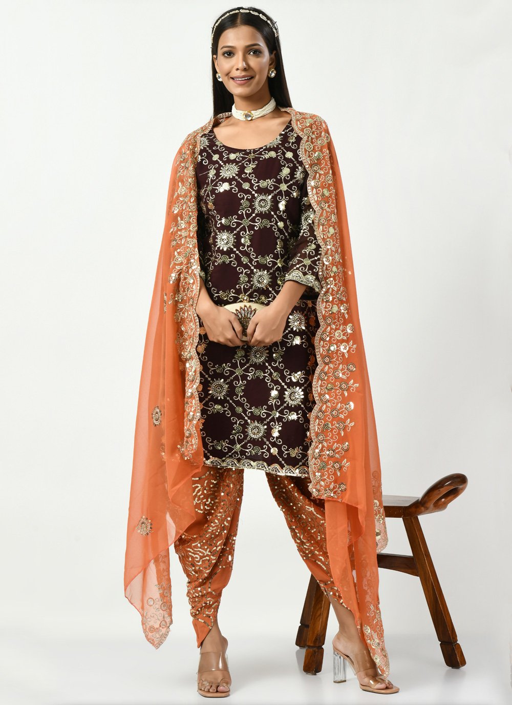 Off White Embroidered Readymade Punjabi Salwar Suit, 60% OFF
