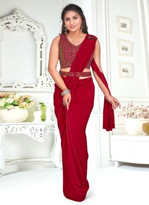 Maroon Imported Broches Trendy Sari