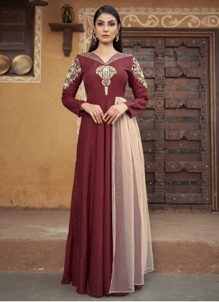 Maroon Engagement Indian Gown and Maroon Engagement Designer Gown Online  Shopping