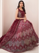 Maroon Net Dori Trendy Ghagra Choli for Wedding