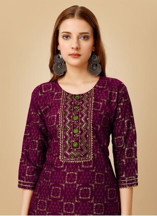 Maroon Rayon Embroidered Party Wear Kurti